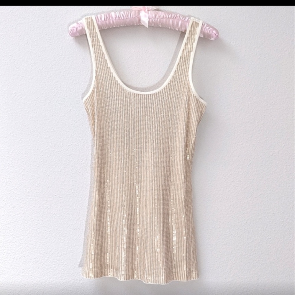 Express gold sequin cotton ribbed tank top EUC